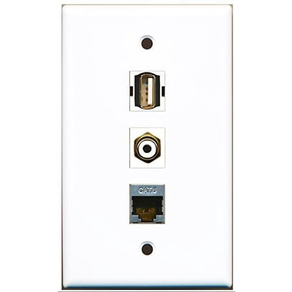 RiteAV - 1 Port RCA White and 1 Port USB A-A and 1 Port Shielded Cat6 Ethernet Wall Plate