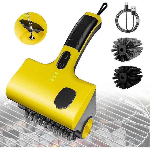 Cordless Rechargeable Barbecue Grill Cleaner,Electric Grill Clean Brush with Liquid Box, 2-Speed, 360 Rotating Cleaning Brush with Replacement Bristle