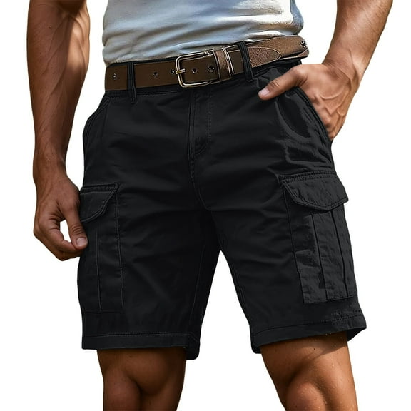 Cargo Shorts for Men Summer Comfortable Retro Elastic Waist Pockets Soft Outdoor Loose Mens Casual Shorts Black S