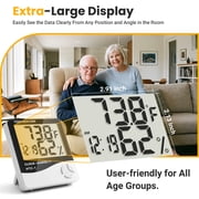 DAYBETTER Indoor Digital Thermohygrometer, High Precision Monitor with Large Screen, Clock & Date, Max Min Record for Home Bedroom Office