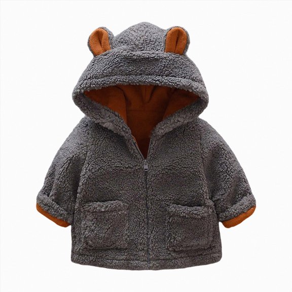 JUMEYU Baby Girl Winter Coat Toddler Girls Fuzzy Hooded Jacket with Animal Ear Sherpa Trim Zip-Up Coat 6 12 Months (Grey,6-12 Months)