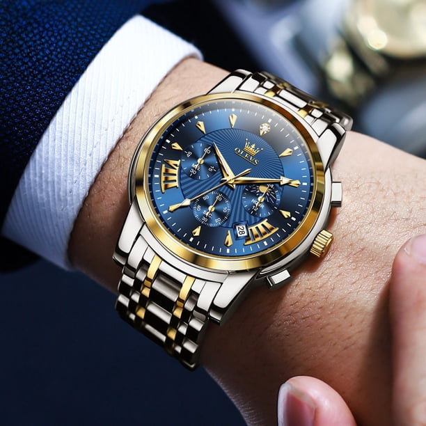 Reloj de cuarzo multifuncional de moda para hombre con tira de acero y reloj de cuarzo resistente al agua.