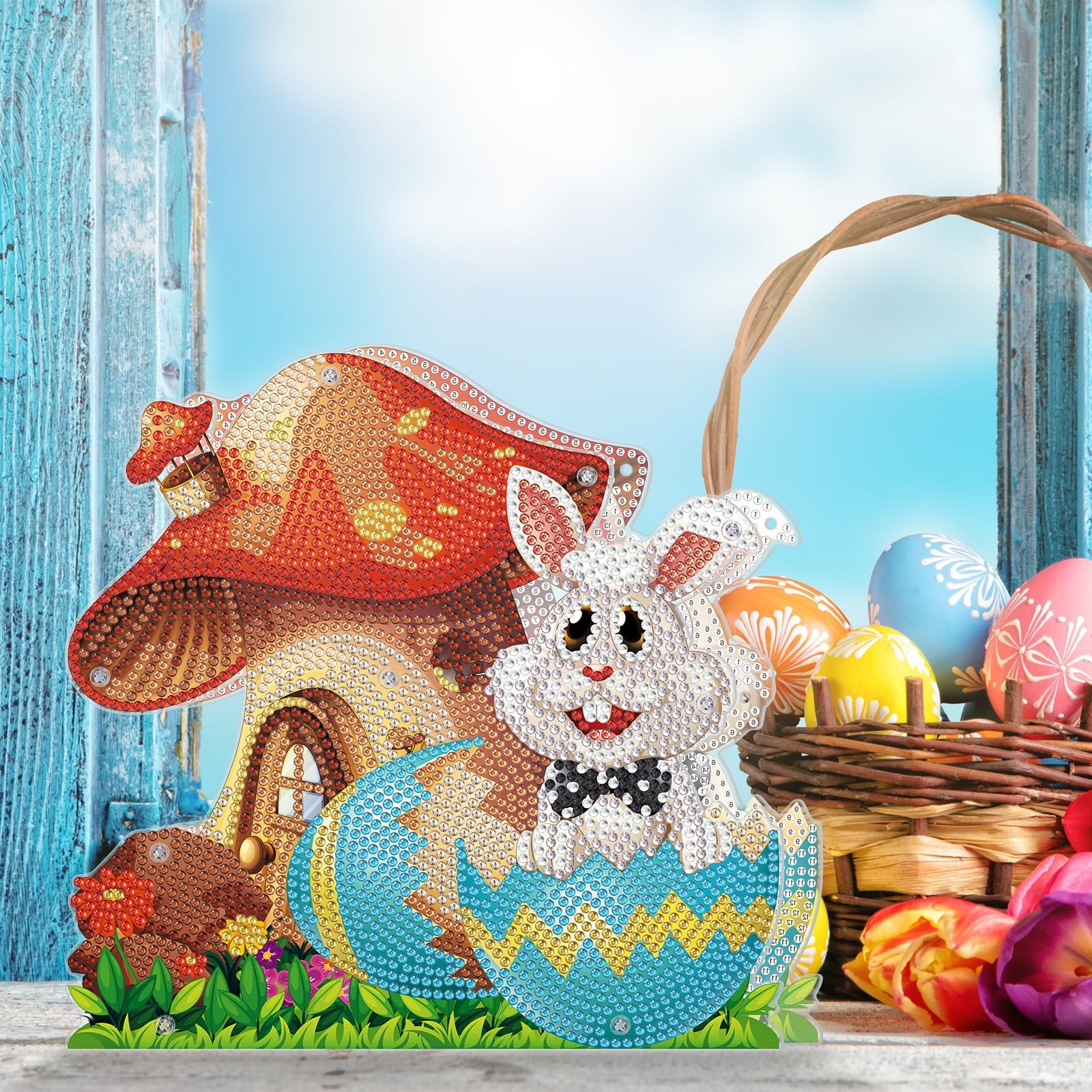 FLOPESN 2Pcs Easter Bunny DIY Diamond Art Painting Ornaments Lamp Kits, Diamond Painting Creative Handmade Bedroom Room Decor Double-Sided Dotted Diamonds
