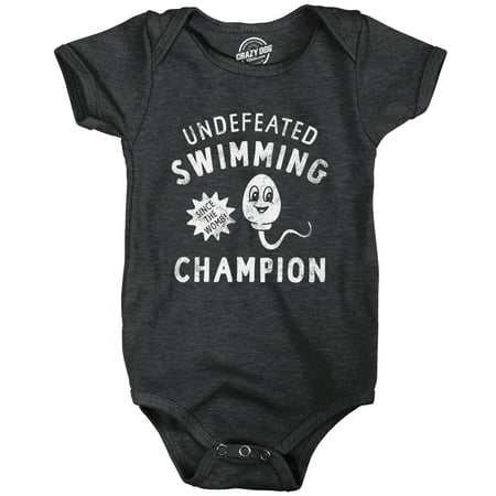 

Undefeated Swimming Champion Baby Bodysuit Funny Sperm Joke Jumper For Infants (Heather Black - SWIMMING) - 12 Months