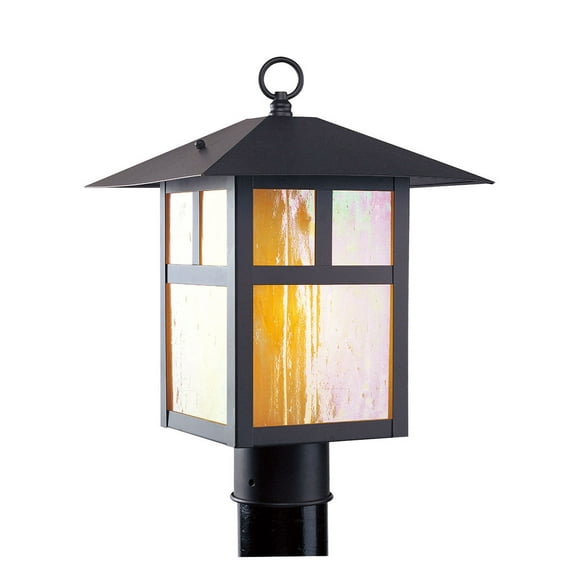 10 inch 1 Light Bronze Outdoor Post Lantern Pendant Lighting Fixture with Iridescent Tiffany Glass Shade backed with Hand Crafted Solid Brass material for patio, front porch, entryway and more