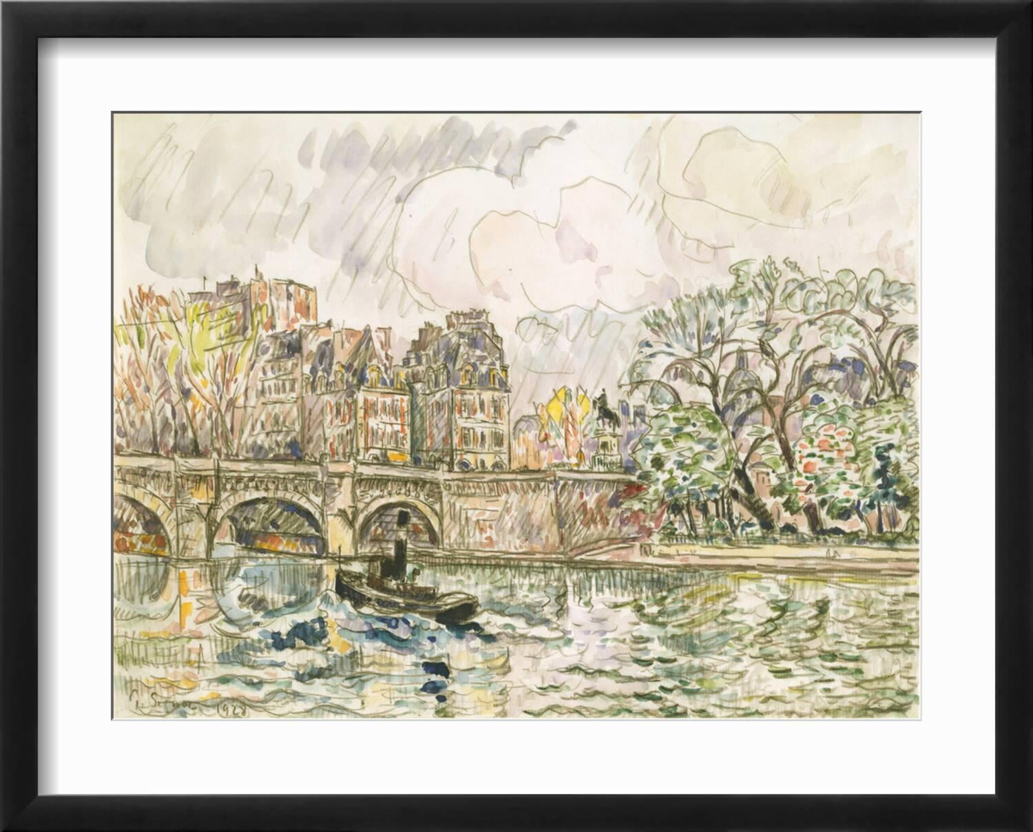 Art.com Paris Le Place Dauphine Art Print by Paul Signac, Black Frame Wall Art, 21" x 17"