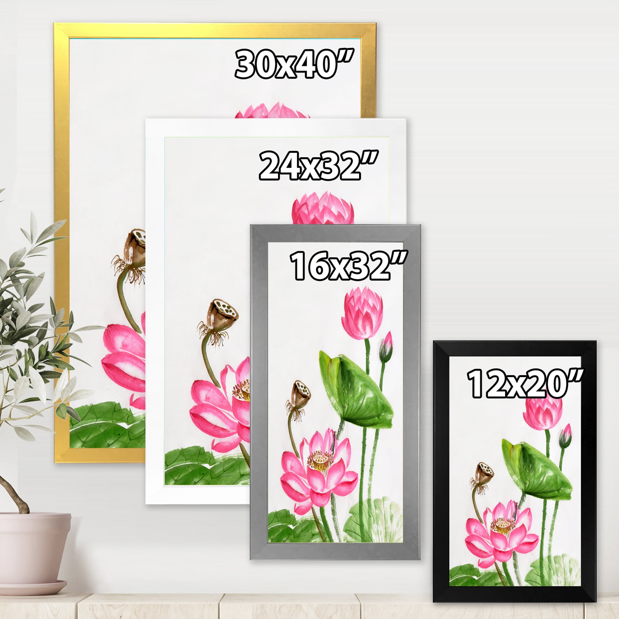Designart 'Ancient Pink Lotuses In The Pond III' Traditional Framed Art Print