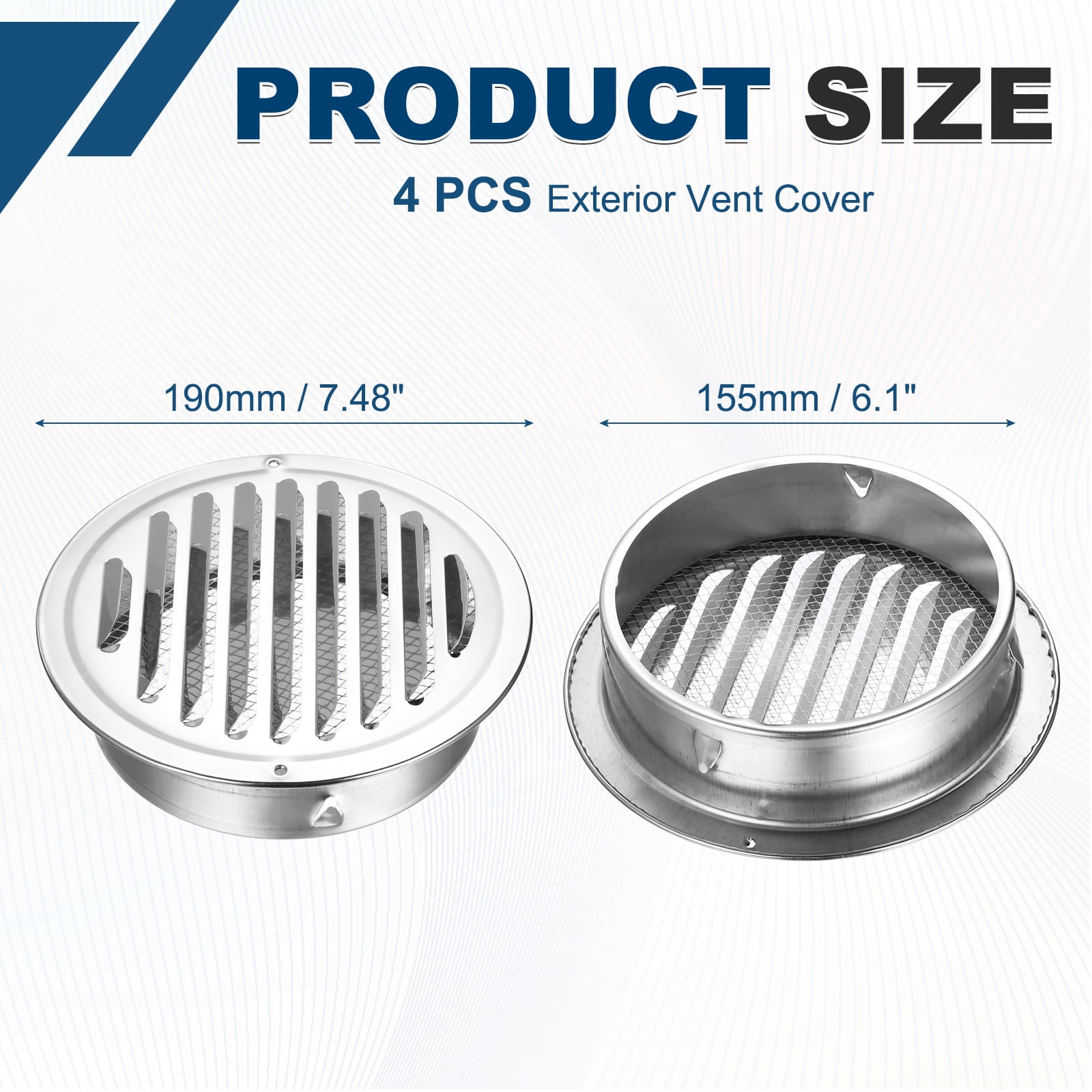 Uxcell 4pcs Stainless Steel Soffit Vent 6.3" Round Louver Grille Cover Air Vent Hood Soffit Exhaust with Screen Mesh for Wall Ceiling Mount Bathroom Garage Attic Ventilation
