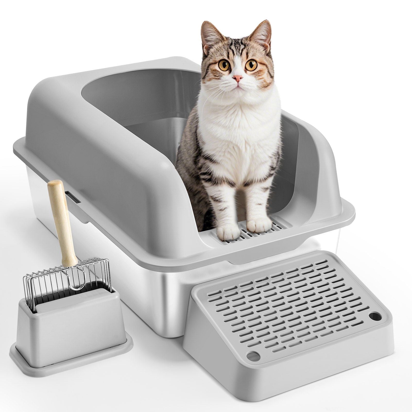 6-in-1 Deep Cat Litter Box – Odor-Free with Filtering Footboard, Large Capacity, Non-Stick, Easy Clean, for Multi-Cat Homes
