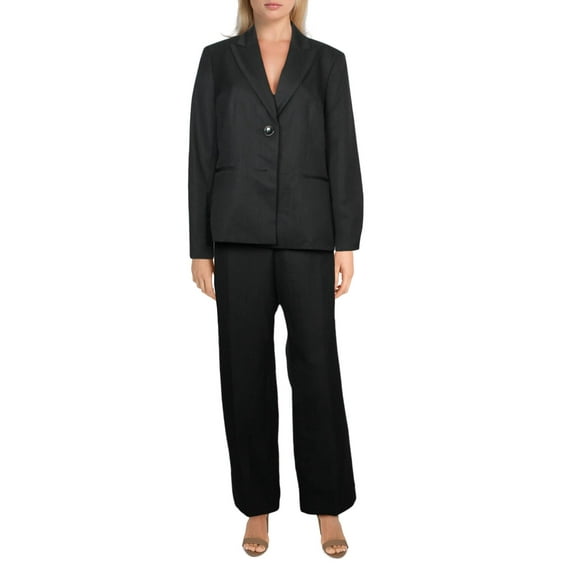 Le Suit Womens Two Button Notch Collar Pant Suit Black 12