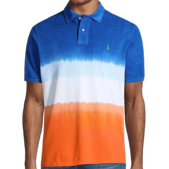 Ralph Lauren Men's Cotton Tie-Dye Polo Shirt Blue/White/Orange M