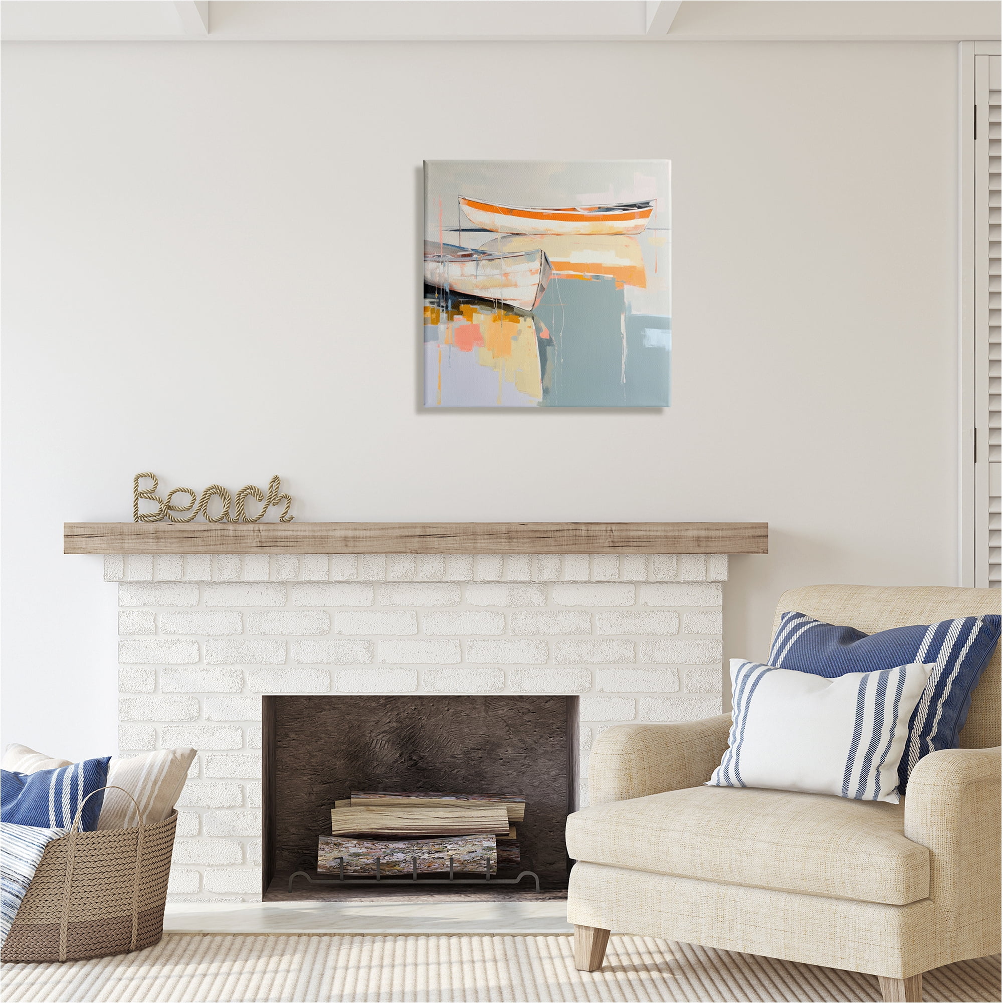 Stupell Industries Modern Orange Boats Abstract Painting Gallery Wrapped Canvas Art Print Wall Art, 24 x 24