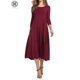 thumbnail image 1 of Vestido midi Luxtrada para mujer, liso, informal, básico, cómodo, holgado, con mangas 3/4 y corte A (rojo, XL), 1 of 5