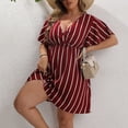 thumbnail image 5 of AURA Plus Size Striped V Neck Midi Dress Ruffle Sleeve High Waist Casual Boho Work Summer Dress for Women, 5 of 8