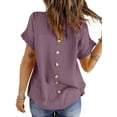 thumbnail image 3 of UVN Summer Shirts for Women Short Sleeve Blouses Ladies Crewneck Lace Crochet Tops Dressy Chiffon Blouses, 3 of 7