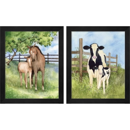 Great Art Now Farm Family B by Kathleen Parr McKenna, 2 Piece Framed Art Set Each 9.25"W x 11.25"H