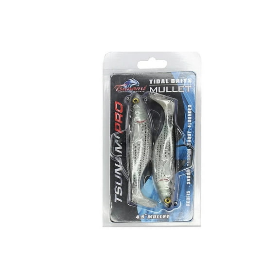 Tsunami Tidal Pro Swimbait Fishing Lures – 4.5'', Black Mullet, 2-Pack