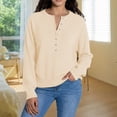 thumbnail image 2 of Elegant Knit Pullover Sweater with Half Button Henley Neck, Long Sleeves, Loose Fit Casual Tunic for Women – Cozy Outdoor Comfort in Beige, 2 of 4