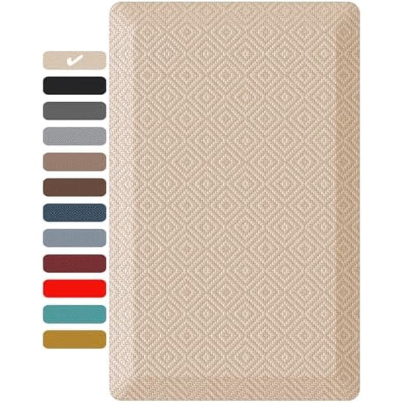 Kitchen Mats for Floor, 3/4 inch Thick, 20x32 Anti Fatigue Cushioned Mat, Kitchen Rugs, Waterproof, Comfort Ergonomic Standing Mat for Office, Home, Sink, Beige Non-Slip Ridged Bottom