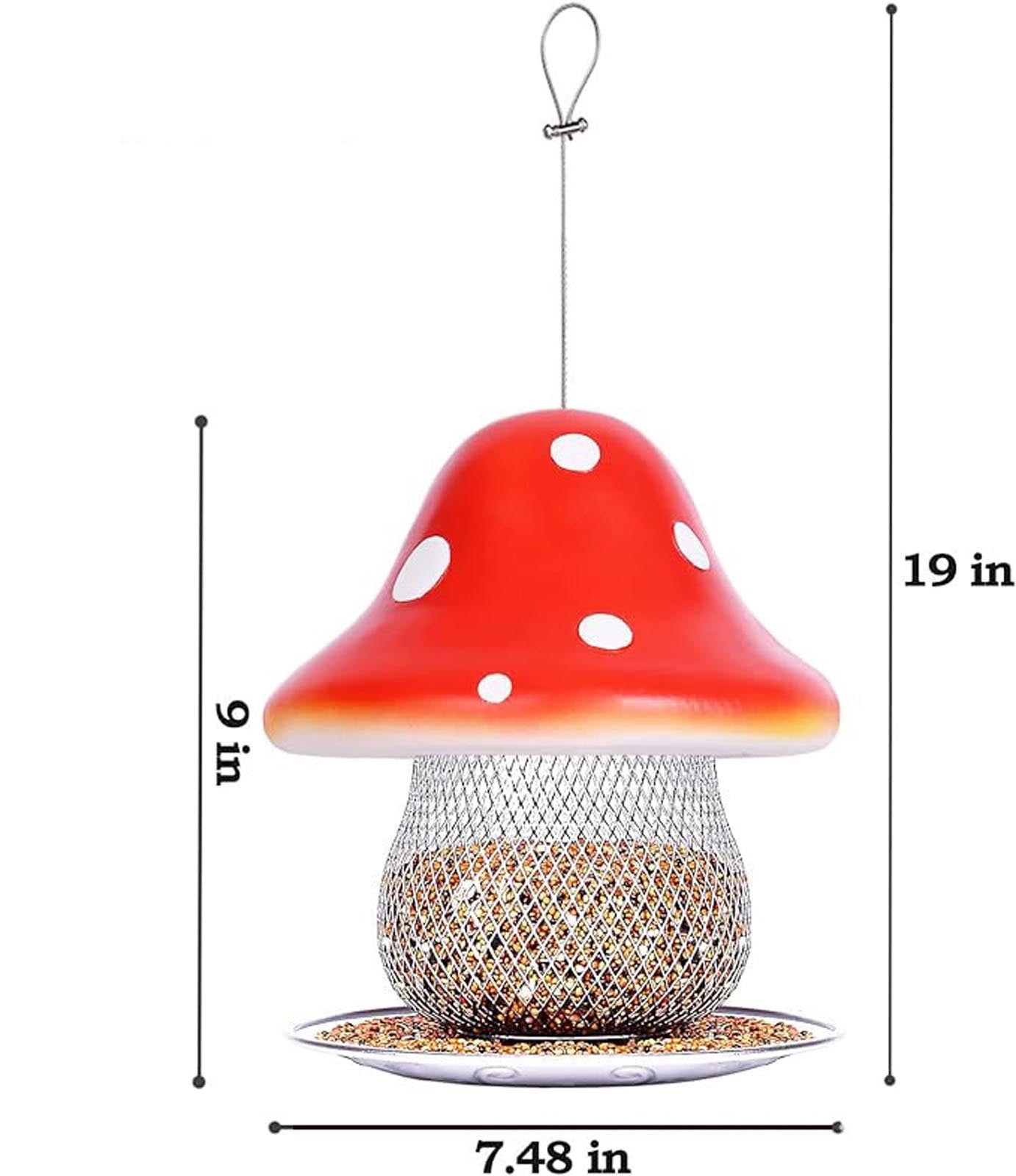Mushroom Bird Feeder, Solar Outdoors Hanging Color Changing Solar Garden Lantern Red, Color Changing Solar, Gifts for Bird Lovers, Birdfeeder