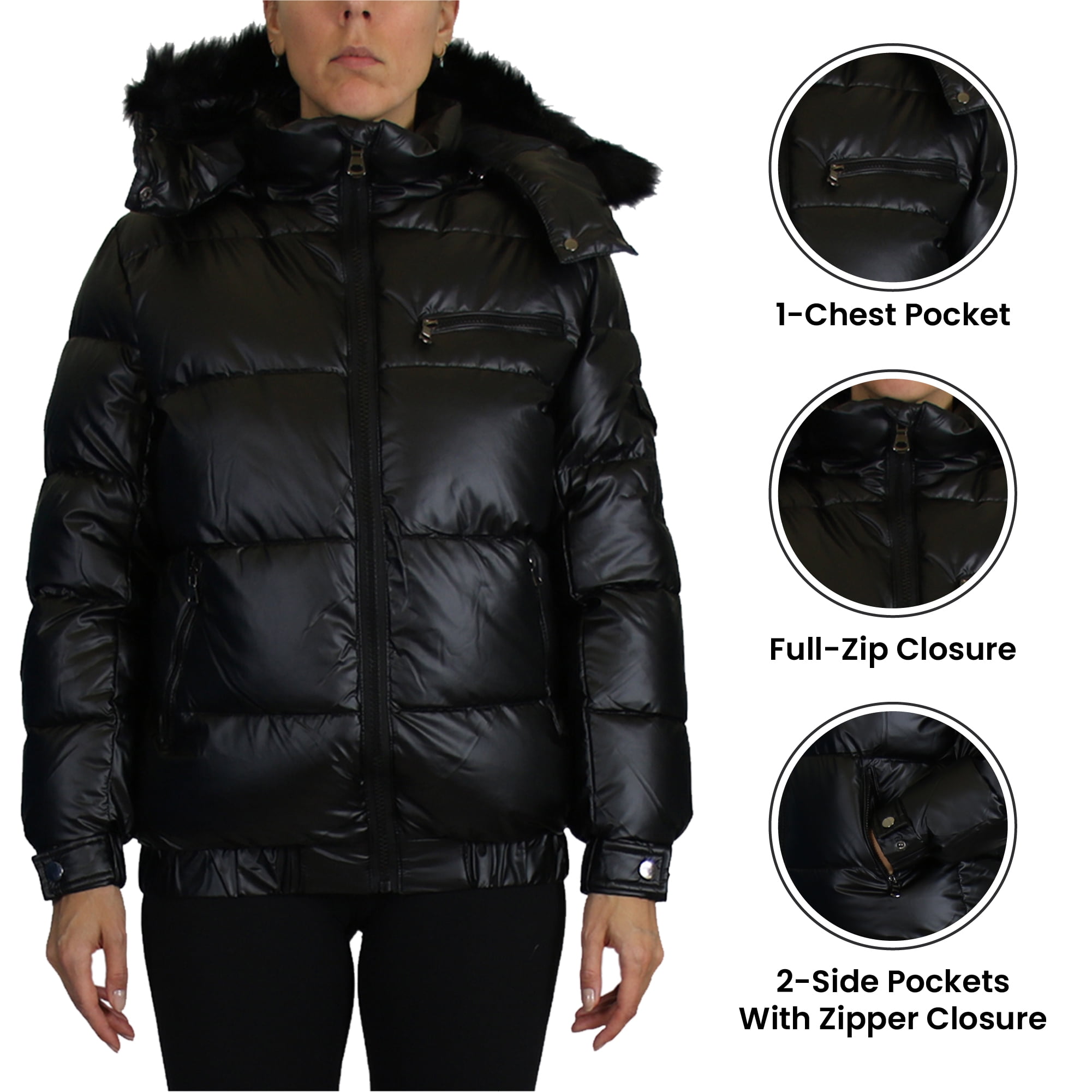 【EEUN】Tape bubble jacket Womens Full Zip Heavyweight Bubble Jacket With Detachable