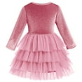 thumbnail image 4 of FYMNSI Velvet Christmas Dress for Girls Toddler Fall Winter Layered Tiered Tulle Dresses Vintage Party Midi Gown 7-8 Years Bean Pink, 4 of 8