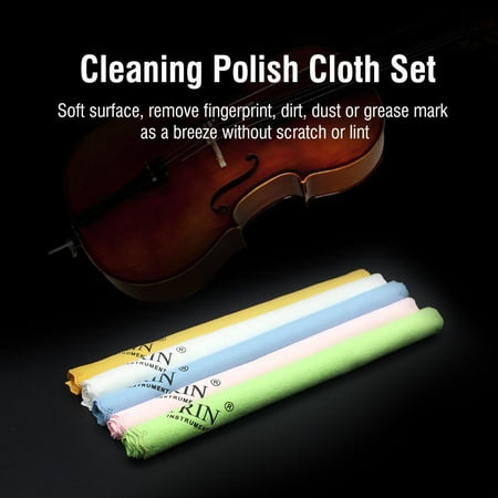 Yosoo 5Pcs Microfiber Cleaning Polishing Polish Cloth Set for Musical Instrument Guitar Violin Piano, Violin Cleaning Cloth, Instrument Cleaning
