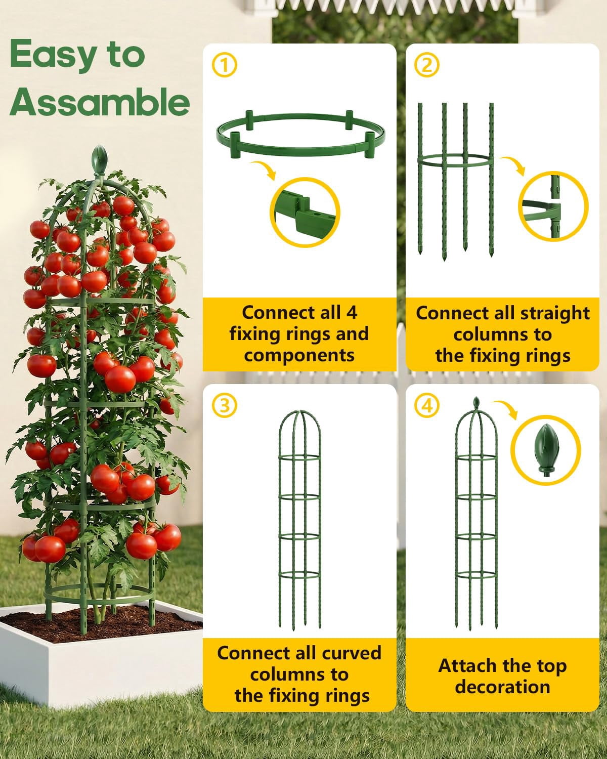 2 Pack Trellis For Climbing Plants Outdoor  6.2ft High Adjustable Garden Flowers Green Plastic Coated Steel Plant Stakes Use As Tomato Cage
