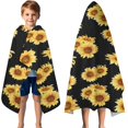 thumbnail image 3 of Black Yellow Sunflower Pattern Hooded Bath Towel，50"x30" for Ages 3 To 12 Kids, Quick Dry Lightweight Soft Microfiber Hood Beach Towel Cover Up for Kids, 3 of 7