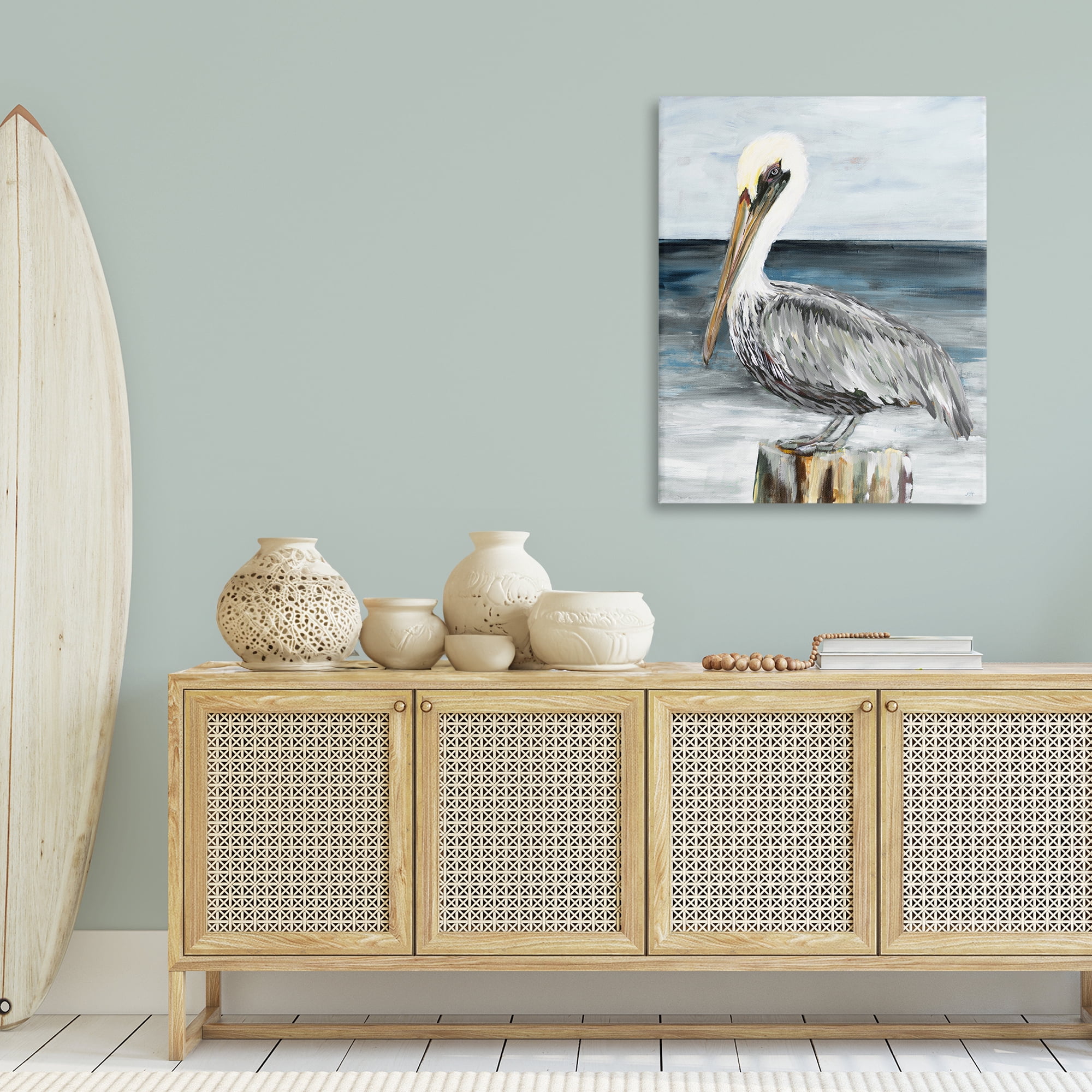 Stupell Industries Peaceful Beach Pelican Animals & Insects Painting Gallery Wrapped Canvas Art Print Wall Art, 30 x 40