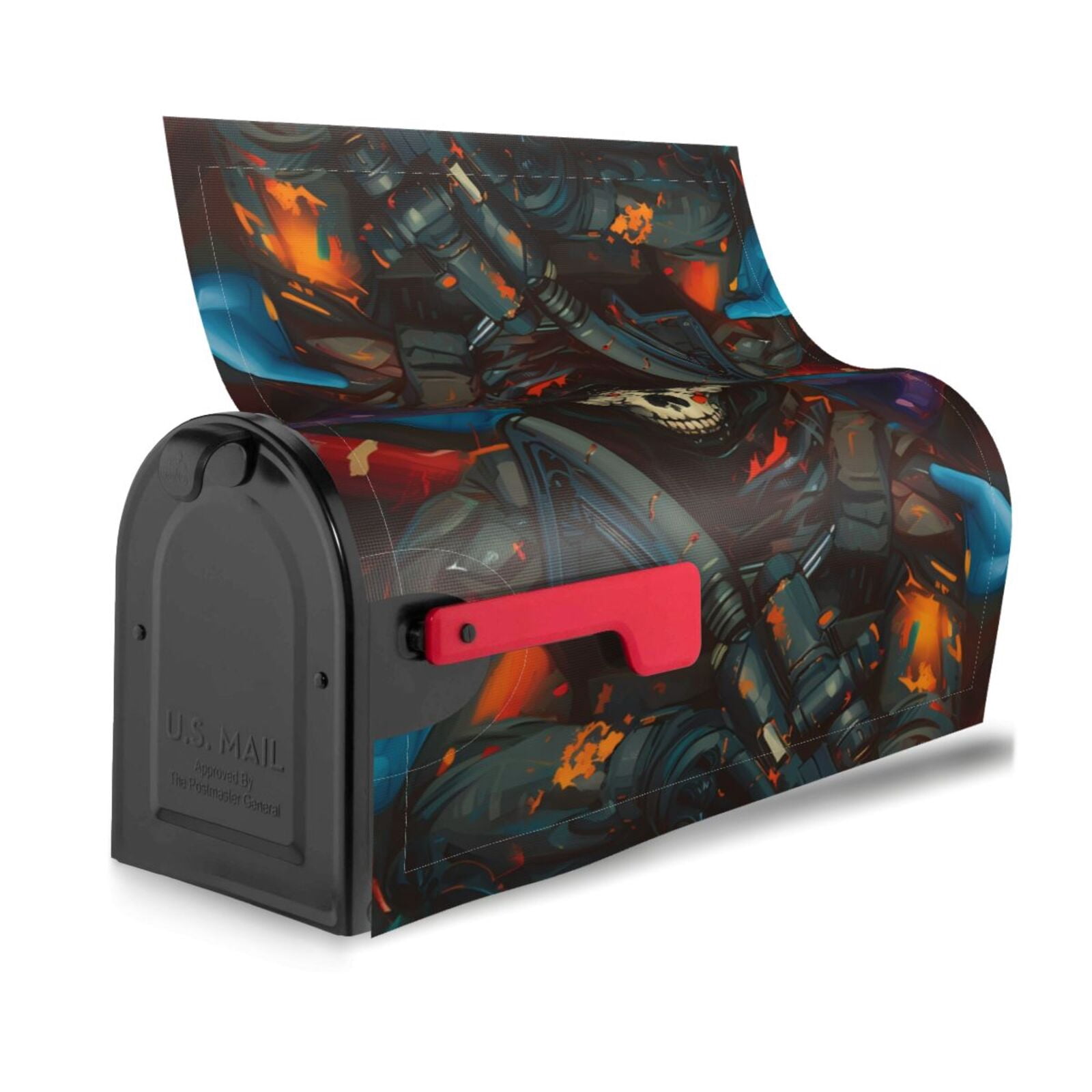 Logiee Vibrant Skull Soldier Print Post Letter Box Wrap Decor, Mailbox Cover Suitable for Standard Mailbox and Large Size Mailbox,Outdoor Yard Decoration-21x18 in