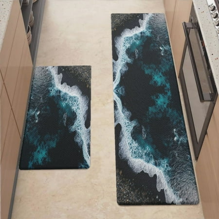

Anti Fatigue Kitchen Mat Ocean Waves Crashing Kitchen Rugs Non Slip Cushioned Standing Mat for Sink Floor Laundry Office Desk Plus 17.3 x 47.2