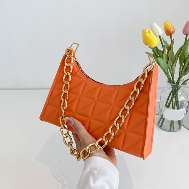 Bolso bandolera para mujer Bolso informal con textura de cadena acolchada para mujer (naranja)