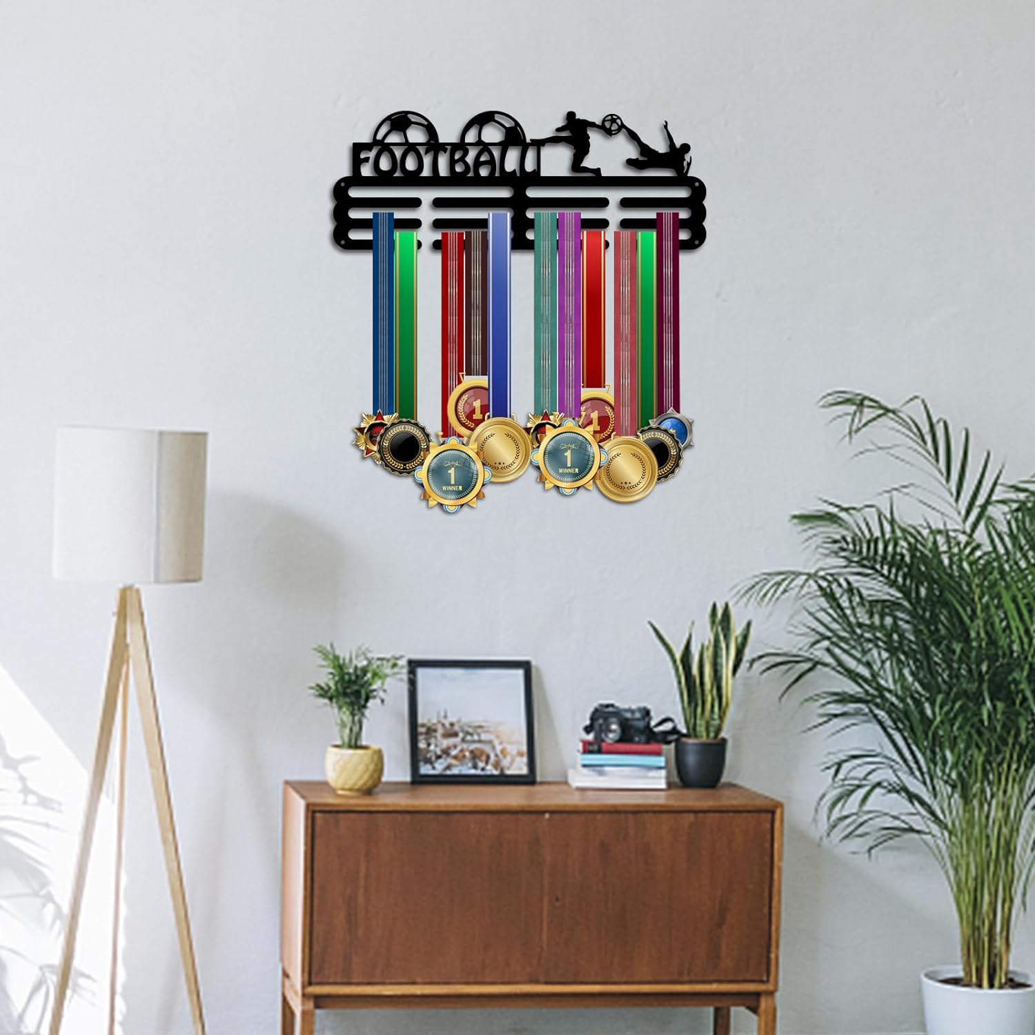 Football Medal Hanger Soccer Medal Holder Ball Medals Display Frame Awards Sports Ribbon Holder Medal Rack Display Rack Wall Mount Tiered Medal Hook DIY