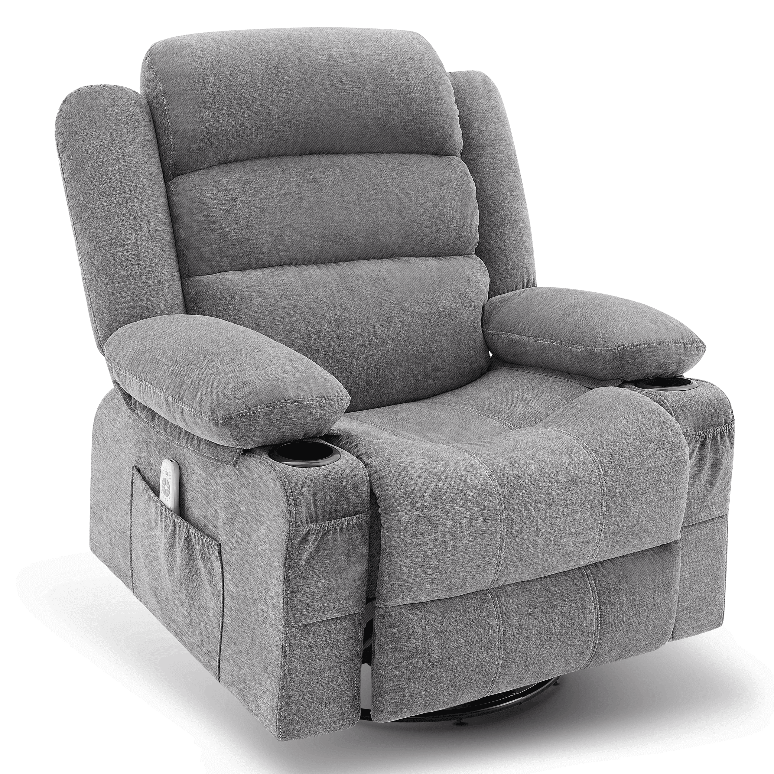 Rocker Recliner Chair with Heat and Massage, 360° Swivel Recliner Chairs for Adults, Oversized Recliner Single Sofa Seat with Cup Holders, Lazy Boy Recliner Single Sofa Seat, Grey