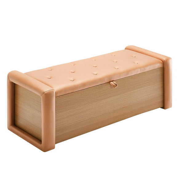 WUTUTUEE 48" Tufted Storage Ottoman Bench with Safety Hinge, Orange Faux Leather Blanket Chest & Versatile Entryway Storage, End of Bed Bench for Bedroom, Living Room, Dorm, Window Seat