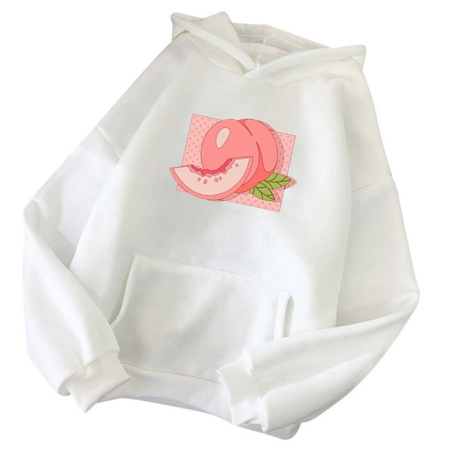 Pompotops Chandails en Molleton à Capuche pour Femmes, Imprimé Fraise, Manches Longues, Décontracté, avec Poche