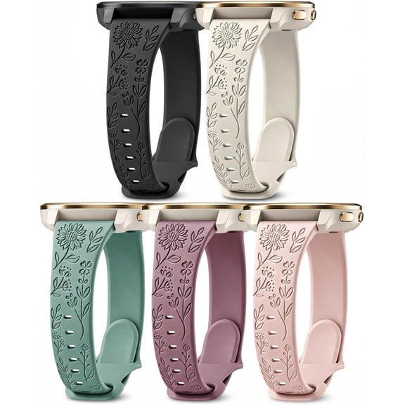 18mm Floral Engraved Strap Compatible with  Venu 3S Watch Bands/Venu 2S/Venu 4 41mm/Vivoactive 4S/Vivomove 3S/Forerunner 265S 255S, 5 Pack   Wristbands for Women Men
