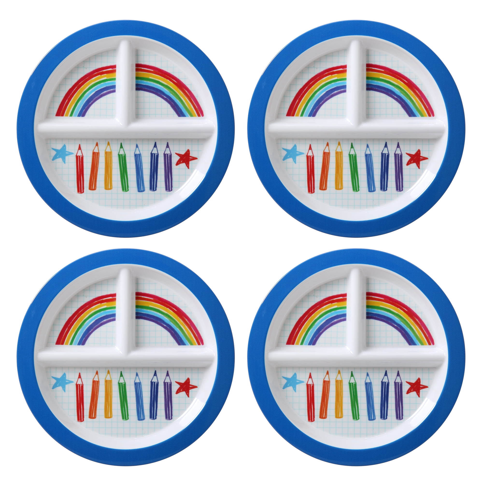Mainstays Kids 4Pack Melamine Round Divided Plates, Crayon Art