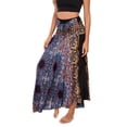 thumbnail image 2 of SWSMCLT Women's Boho Maxi Skirt Summer Beach Coverup Dress Flowy Swing Long Skirts Elastic Front Tie Waist Flowy Smocked High Waisted Pleated High Low Black Patterned2 Small-X-Large, 2 of 5