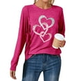 thumbnail image 2 of Fall Shirts for Women 2025 Love Heart Print Casual Crewneck Basic Shirt Valentines Blouse Long Sleeve Shirts for Women, 2 of 3