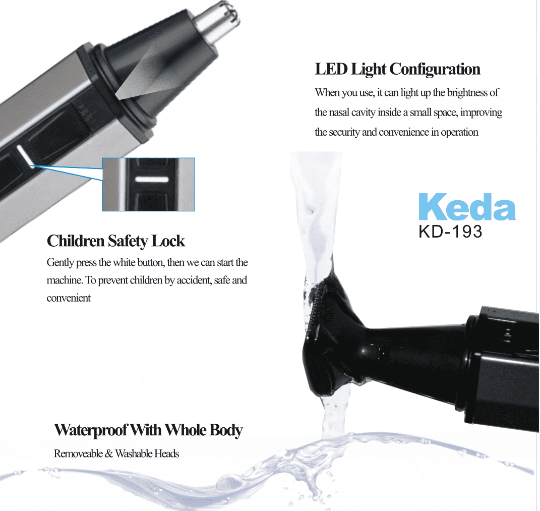 Water Resistant Stainless Steel Nose and Ear Hair Trimmer with LED Light