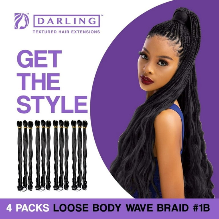 Darling Pre-Stretched Loose Body Waves Braid Hair 3X Pack, 52 inch, #1B,  Adult, Women