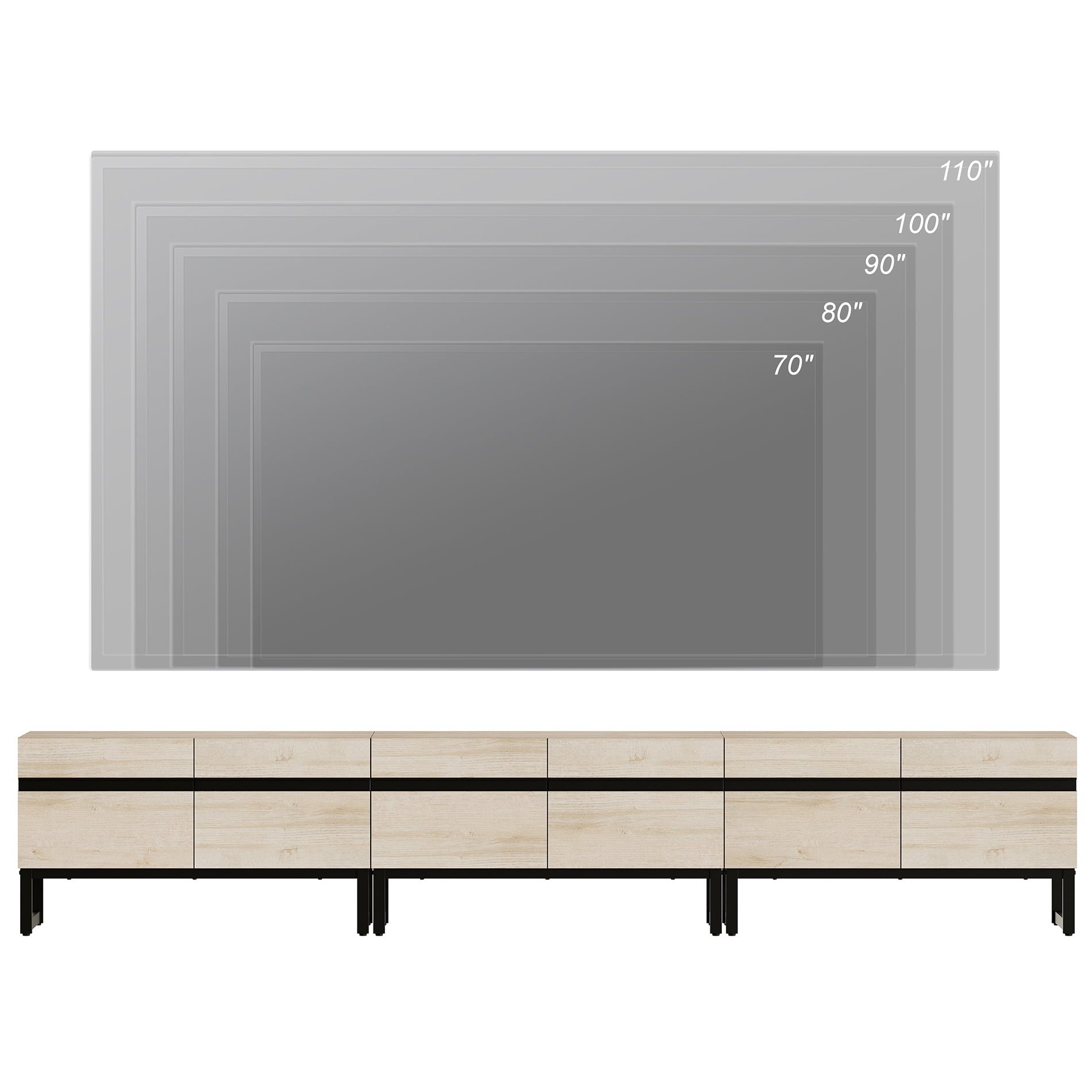 Modern TV Stand for TVs up to 110 inch, 3 in 1 Entertainment Center TV Console with Storage Cabinets and Metal Base,Media Console for Living Room