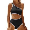 thumbnail image 2 of Women's One Piece Swimsuit One Shoulder Bathing Suit Cutout Tummy Control Swimwear White M, 2 of 5