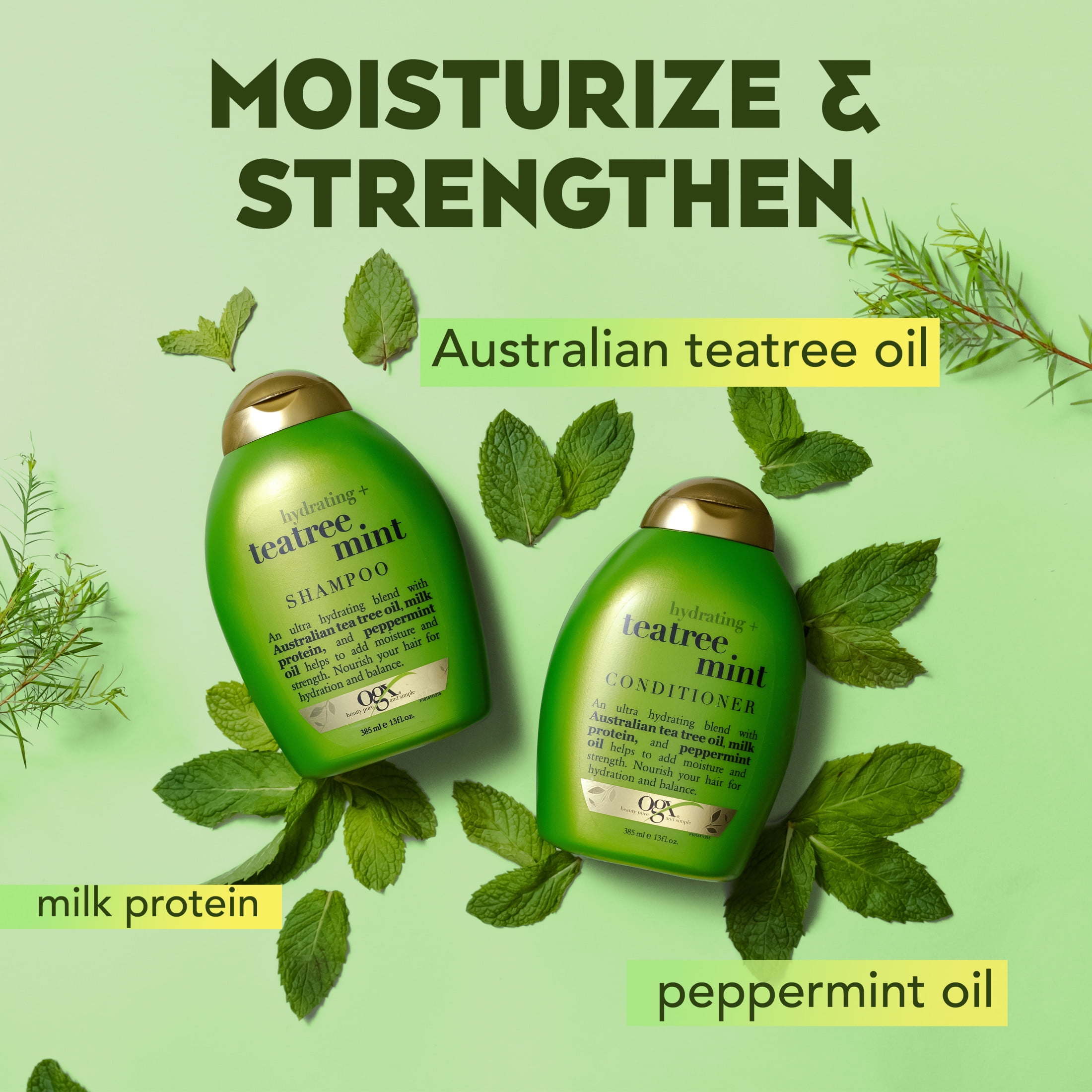 OGX Hydrating + Tea Tree Mint Nourishing & Invigorating Daily Shampoo and Conditioner Set, 25.4 fl oz
