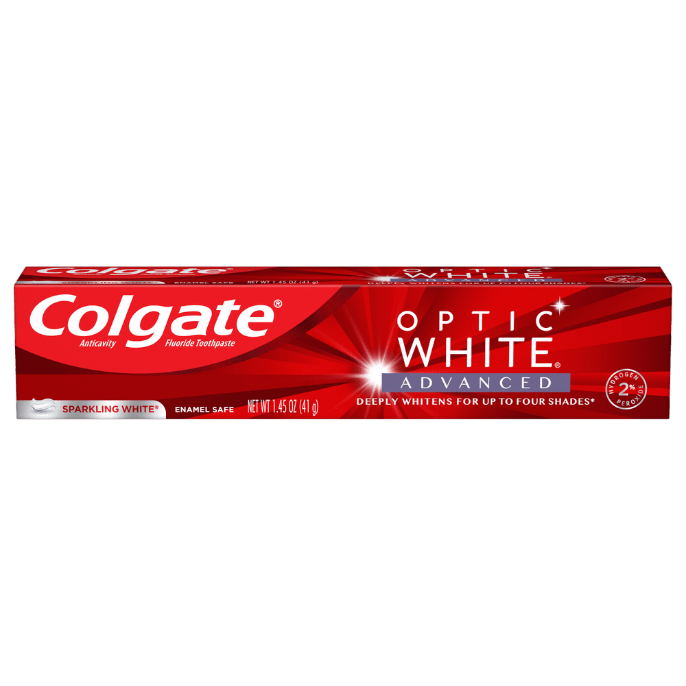 Colgate Optic White Advanced Teeth Whitening Travel Sized Toothpaste, Sparkling White 1.45