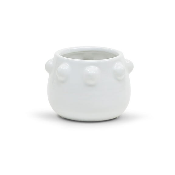 WGV White Honey Pot Vase With Decorative Knob Edge  - 5" Wide x 4" Height, Good quality, Heavy Weighted Base - 1 Pc