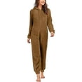 thumbnail image 3 of QIUOMBBP Brown Family Pajamas Matching Sets Christmas Solid Color Fleece Hooded Jumpsuits Long Sleeve Zip Up Sleepwear Onesies L, 3 of 5