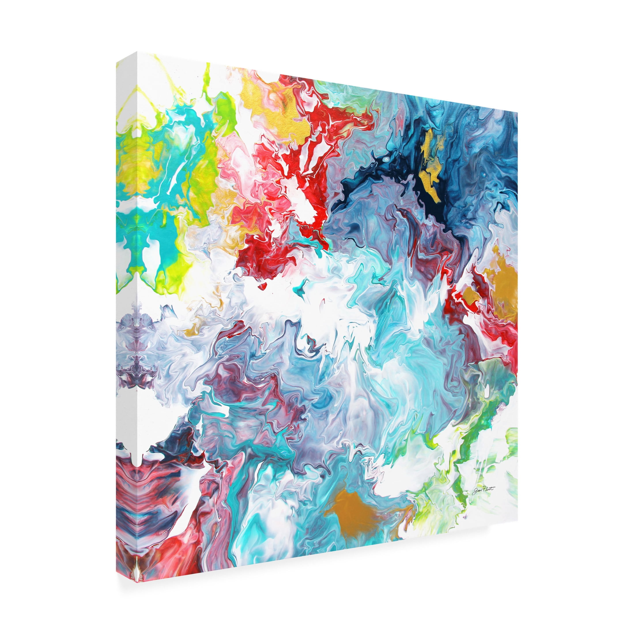 Canvas Wall Art - Jean Plout 'Abstract Pouring B' Wall Art for Living Room, Bedroom, or Office Décor by Trademark Fine Art - 14 x 14 Inches